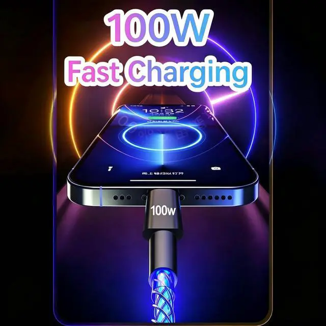 Alt view image 4 of 5 - 100W LED USB C to USB C Cable, Light Up RGB USB C Charging Cable,Fast Charging Cord for iPhone 15 Pro Max Plus, iPad mini Pro Air, MacBook and Galaxy Note Pixel etc (3.3FT)