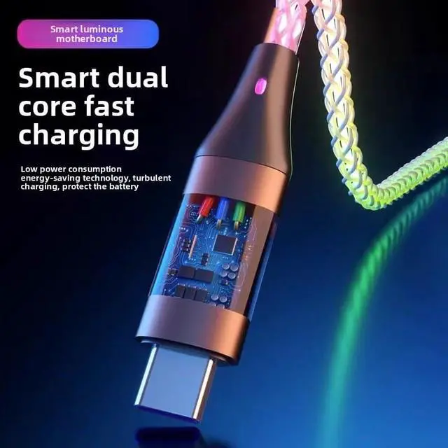 Alt view image 2 of 7 - USB Cable PD Fast Charger Lighted Up (USB C to C RGB),Mobile Phone Data Cable, Charging Cable, Supports Data Transfer, 39-inch, high-Transparency Pure Copper Braided Cable Body.