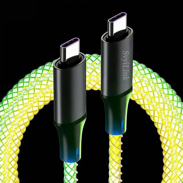 Main image of USB Cable PD Fast Charger Lighted Up (USB C to C RGB),Mobile Phone Data Cable, Charging Cable, Supports Data Transfer, 39-inch, high-Transparency Pure Copper Braided Cable Body.