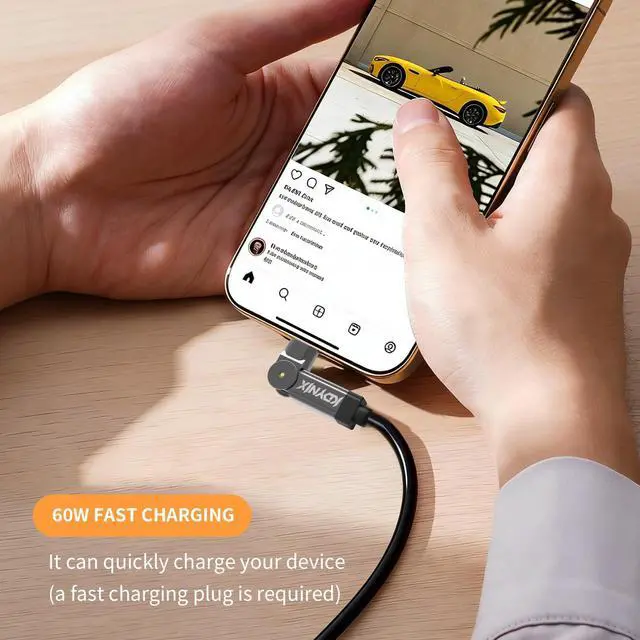 Alt view image 6 of 7 - USB C to USB C Cable 6.6ft 60W, 180°Rotating USB C Fast Charging Cable for iPhone 17/16/15 Series, iPad Pro, Pixel, Laptop, MacBook, Galaxy S23/S24 Ultra - Black