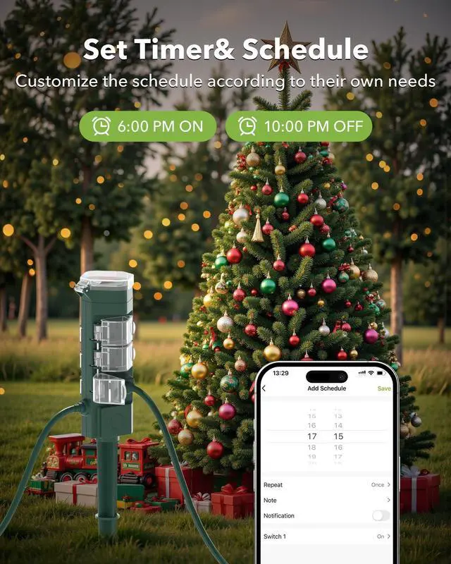 Alt view image 2 of 7 - Outdoor Smart Plug Waterproof with 6 Outlets,WiFi Power Stake Timer 6Ft Cord,Outdoor Outlet Timer for Halloween/Christmas Lights,Compatible with Alexa & Google Assistant, Voice Control,ETL Listed