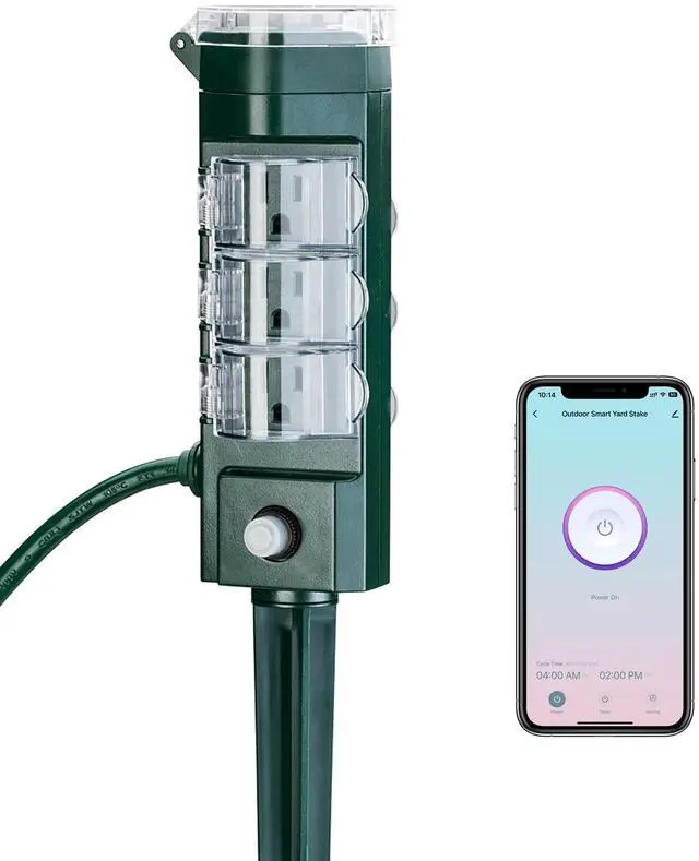 Main image of Outdoor Smart Plug Waterproof with 6 Outlets,WiFi Power Stake Timer 6Ft Cord,Outdoor Outlet Timer for Halloween/Christmas Lights,Compatible with Alexa & Google Assistant, Voice Control,ETL Listed