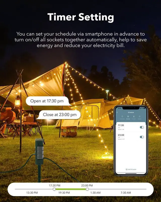 Alt view image 6 of 7 - Outdoor Smart Plug Waterproof with 6 Outlets,WiFi Power Stake Timer 6Ft Cord,Outdoor Outlet Timer for Halloween/Christmas Lights,Compatible with Alexa & Google Assistant, Voice Control,ETL Listed