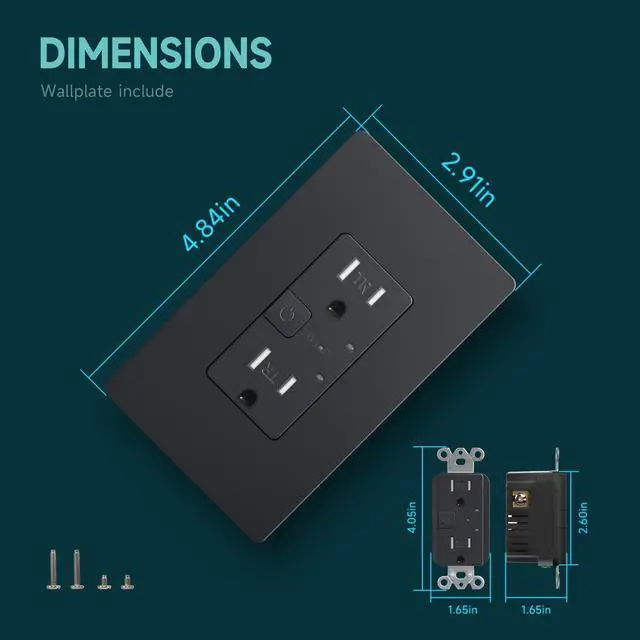 Alt view image 4 of 7 - 2Pack Smart Power Wall Outlet, 15 Amp WiFi Socket Divided Control, Remote Control by Smartphone, Compatible with Alexa and Google Home, No Hub Required, Black, ETL&FCC Listed, 2.4G WiFi Only
