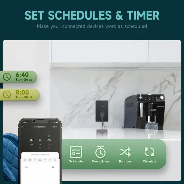 Alt view image 6 of 7 - 2Pack Smart Power Wall Outlet, 15 Amp WiFi Socket Divided Control, Remote Control by Smartphone, Compatible with Alexa and Google Home, No Hub Required, Black, ETL&FCC Listed, 2.4G WiFi Only