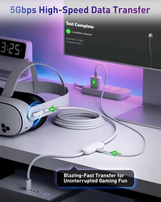 Alt view image 3 of 7 - VR Charging Link Cable 16FT Charge While Playing PC VR, USB 3.0 Stable Data, Built to Replace Meta Link Cable for Quest 3S / Quest 3 / Quest 2 / Pico 4 White