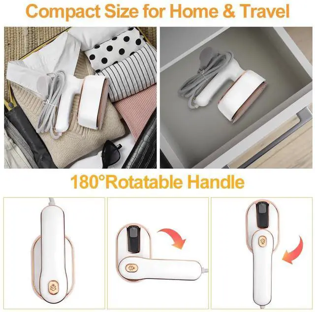 Alt view image 6 of 7 - Mini Steam Iron, 1000W Portable Handheld Travel Steam Iron, 180° Rotating Handle Converts Iron into Handheld Steamer, 15s Fast Heat Up, 2-in-1 Foldable Steamer Iron for Home and Travel