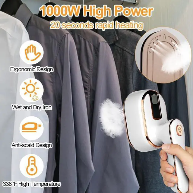 Alt view image 2 of 7 - Mini Steam Iron, 1000W Portable Handheld Travel Steam Iron, 180° Rotating Handle Converts Iron into Handheld Steamer, 15s Fast Heat Up, 2-in-1 Foldable Steamer Iron for Home and Travel