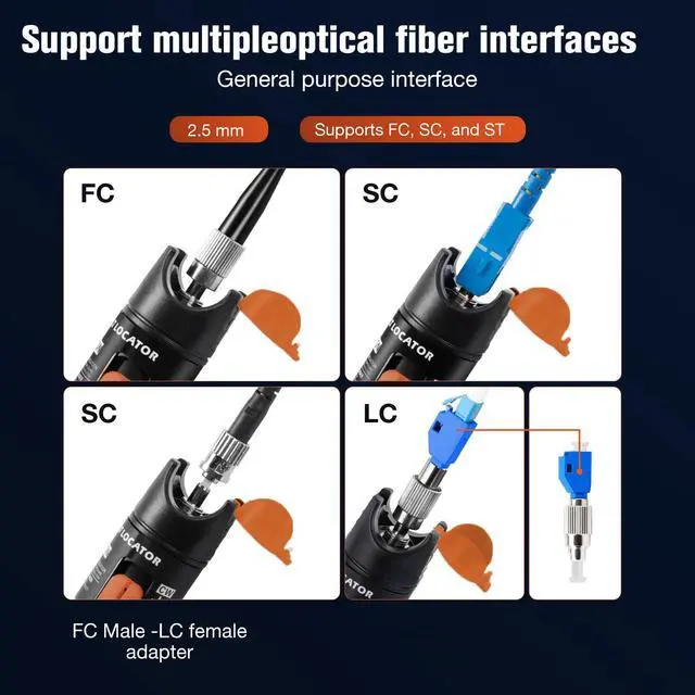Alt view image 7 of 7 - Visual Fault Locator,10-20KM VFL Fiber Optic Tester Kit - Include Single Mode 9/125um FC Male to LC Female Adapter, VFL for Fiber Network Cable Test