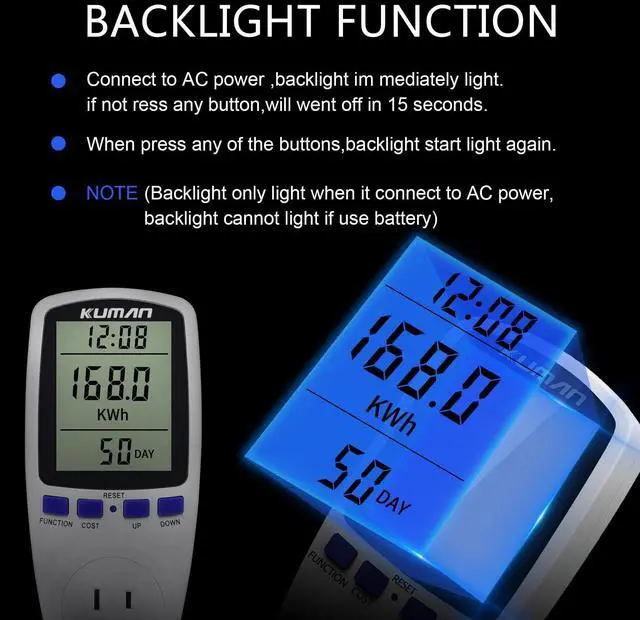 Alt view image 5 of 6 - Upgraded Watt Meter, Home Electricity Usage Monitor, Plug-in Socket Power Meter, Power Watt Voltage Amps Meter Tester, Overload Protection