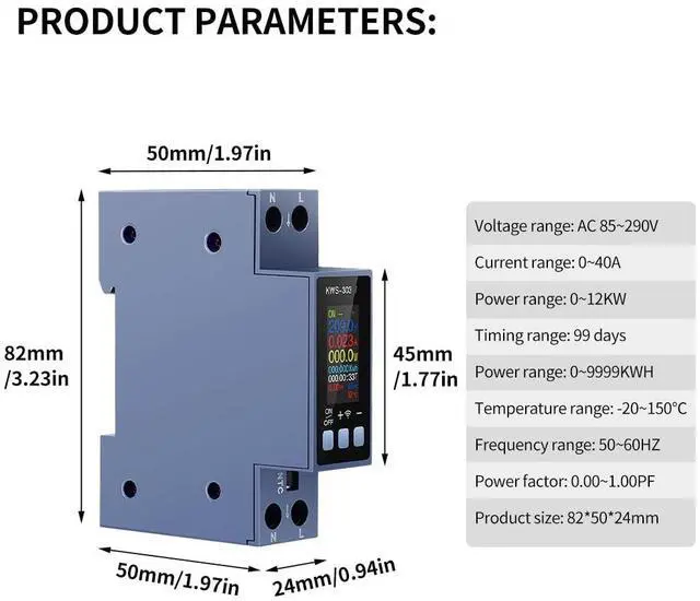 Alt view image 4 of 5 - Two-Phase Energy Meter Electricity Usage Monitor AC 85~290V 40A Voltmeter Ammeter Watt Kwh Frequency Power Meter Color-Screen 8-in-1 Multifunction AC Voltage,Current,and Power Meter