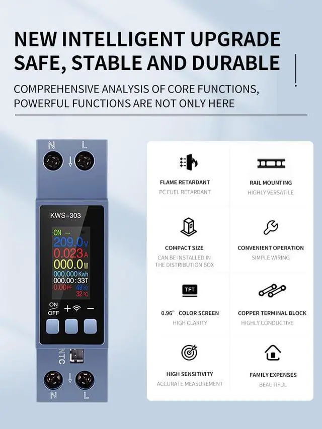 Alt view image 5 of 5 - Two-Phase Energy Meter Electricity Usage Monitor AC 85~290V 40A Voltmeter Ammeter Watt Kwh Frequency Power Meter Color-Screen 8-in-1 Multifunction AC Voltage,Current,and Power Meter