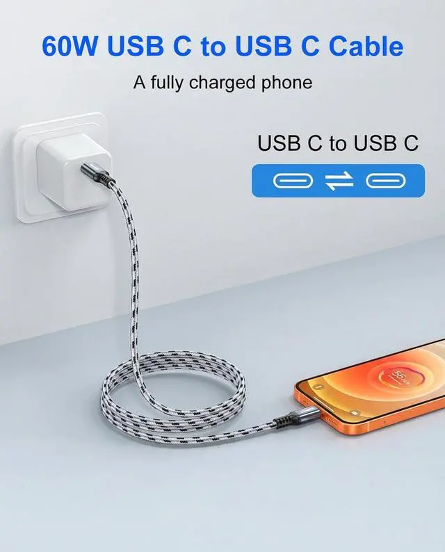 Alt view image 5 of 7 - USB C to USB C Cable 15ft - 60W Fast Charging, Braided Extra Long USB C Charging Cable for Security Camera, Gaming Controllers, iPhone 17/16/15, Galaxy S25/S24, iPad