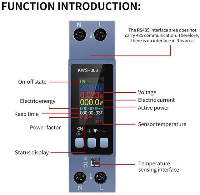Alt view image 2 of 5 - Two-Phase Energy Meter Electricity Usage Monitor AC 85~290V 40A Voltmeter Ammeter Watt Kwh Frequency Power Meter Color-Screen 8-in-1 Multifunction AC Voltage,Current,and Power Meter