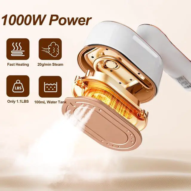 Alt view image 2 of 7 - Travel Steamer for Clothes -1000W Small Steam Irons Foldable for Wrinkle Removal, Compact Portable Mini Steamer for Clothes Travel College Dorm Office Home Garment Steamer for Clothes 120V, White