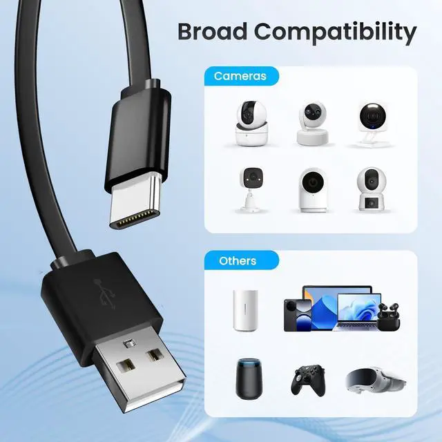 Alt view image 4 of 7 - 16.4FT/5M Extra Long Flat USB A to USBC Cable with Fixing Nails and Ties Data Transfer Charging Power Extension Cord for Home Security Cameras, Phones, Tablets, Gaming Controller, etc