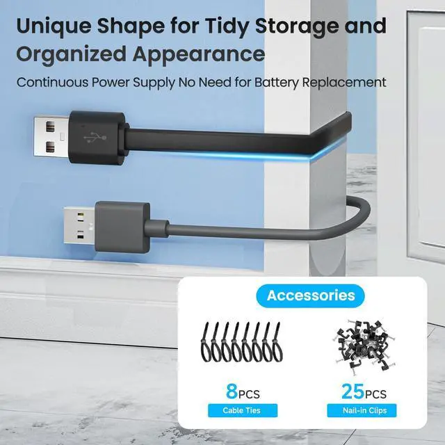 Alt view image 3 of 7 - 16.4FT/5M Extra Long Flat USB A to USBC Cable with Fixing Nails and Ties Data Transfer Charging Power Extension Cord for Home Security Cameras, Phones, Tablets, Gaming Controller, etc