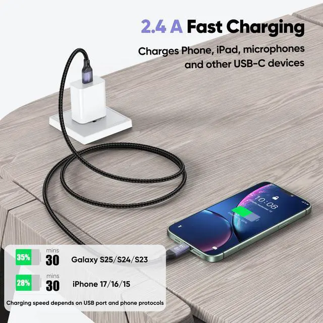 Alt view image 3 of 7 - 15 Ft USB C Cable Long, 5Gbps Data Transfer & 2.4A Fast Charging USB A to Type C Cord for Xbox PS5 Game Controller iPhone 16/15 Android Phone, iPad, SSD, Microphone, Webcam, Dashcam