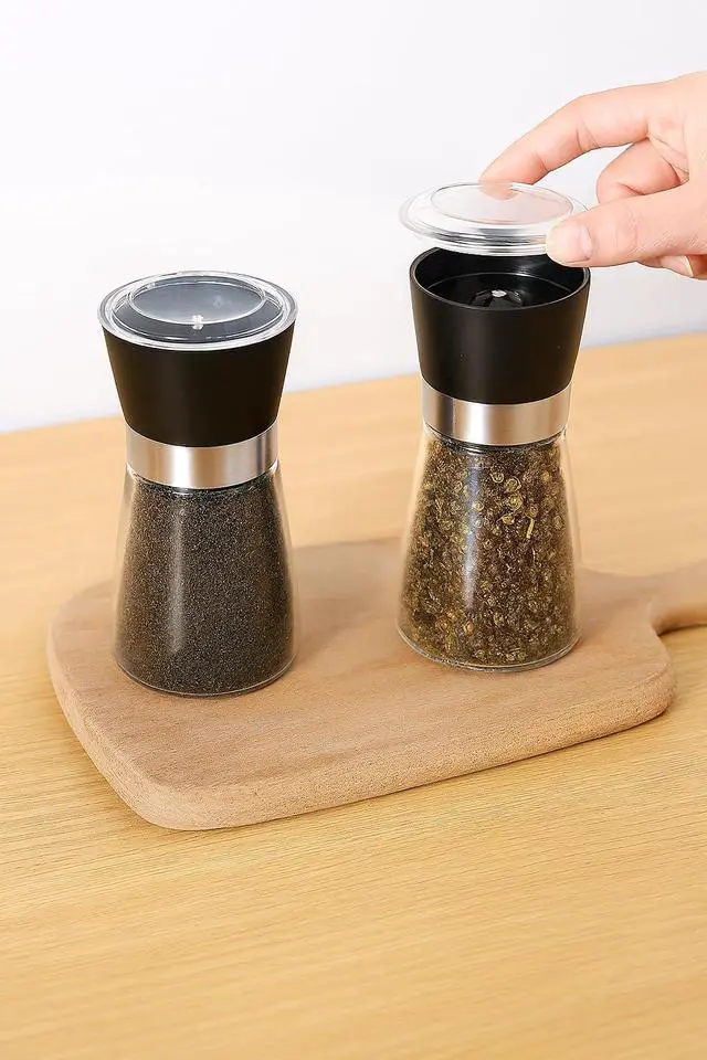 Alt view image 3 of 5 - Premium Herb and Spice Grinder Manual Glass Jar with lid with Adjustable Ceramic Burr, Portable Coffee Bean Grinder, Pepper Mill, Salt Grinder, Seed Grinder and Kitchen Spice Crusher