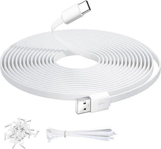 Main image of 16.4FT/5M Flat USB C Cable, Extra Long USB A to USBC Charging Power Extension Cord for Home Security Cameras, Phones, Tablets, Gaming Controller and More USB C Devices, Support Data Transfer-White