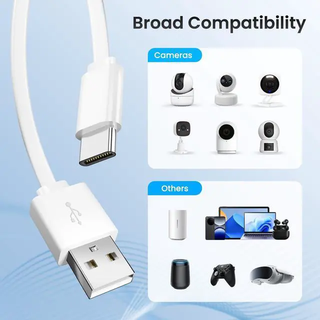 Alt view image 4 of 7 - 16.4FT/5M Flat USB C Cable, Extra Long USB A to USBC Charging Power Extension Cord for Home Security Cameras, Phones, Tablets, Gaming Controller and More USB C Devices, Support Data Transfer-White