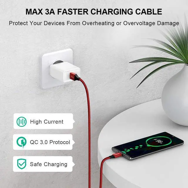 Alt view image 3 of 7 - USB A to USB C Cable 4ft, 2-Pack, 3A Fast Charging Type C Charger Cord for iPhone 17 16 15 Pro Max 16e 17 Air, Samsung Galaxy S25 S24 S23 S22 S21 S20 A17 A16 A56 A55 Flip Fold, Red