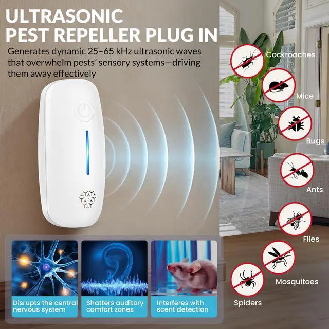 Alt view image 2 of 6 - Ultrasonic Pest Repeller, 6 Pack Indoor Ultrasonic Pest Repellent Plug-in for Roach, Rodent, Mouse, Bugs, Mosquito, Mice, Spider, Ant, Insect Repeller Indoor for Home, Office, Warehouse, Hotel
