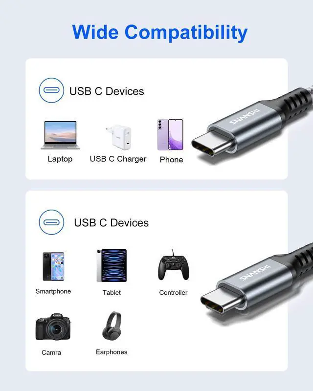 Alt view image 7 of 7 - USB C to USB C Cable 15ft - 60W Fast Charging, Braided Extra Long USB C Charging Cable for Security Camera, Gaming Controllers, iPhone 17/16/15, Galaxy S25/S24, iPad
