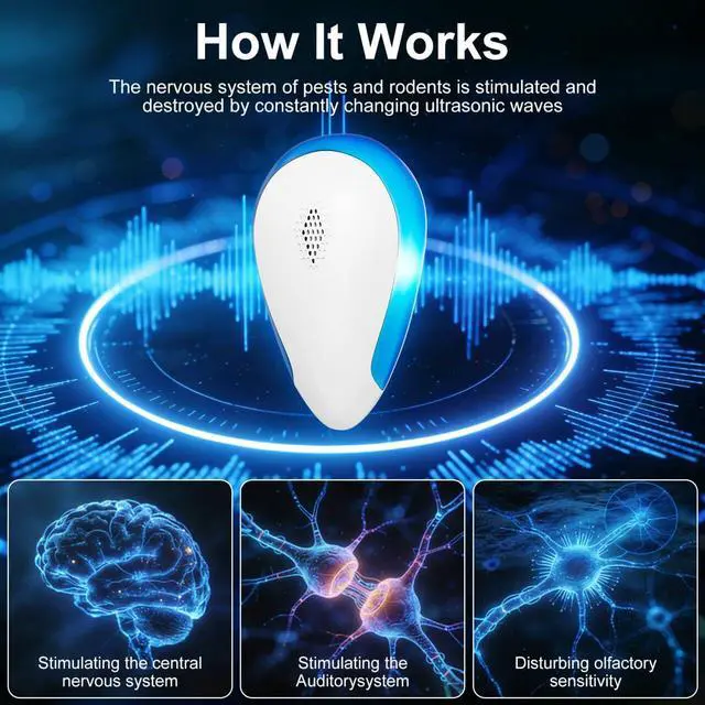 Alt view image 2 of 7 - Upgraded Ultrasonic Mice & Spider Repellent Indoor, Pest Control Plug in, Rodent Roach Mosquito Insect Bug Repellent for Indoor Use, Safe for Pets & Humans(6 Pack)