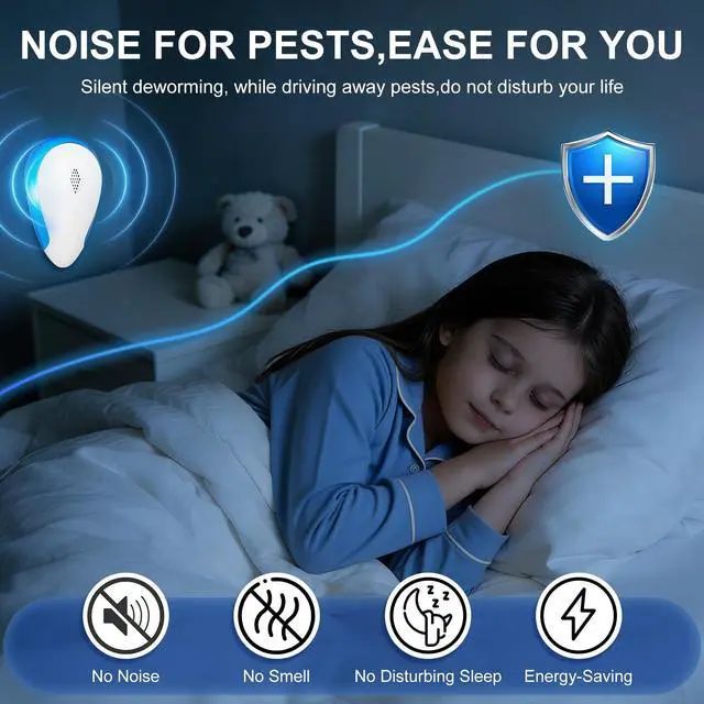 Alt view image 5 of 7 - Upgraded Ultrasonic Mice & Spider Repellent Indoor, Pest Control Plug in, Rodent Roach Mosquito Insect Bug Repellent for Indoor Use, Safe for Pets & Humans(6 Pack)