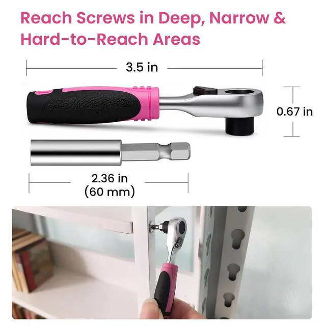 Alt view image 3 of 7 - Mini Ratchet Screwdriver Set for Bike Repairs, Pink Portable Tool Kit for Women, 72-Tooth Compact Ratchet with Bits & Extension Rod for Tight Spaces, Furniture, Bicycle & Motorbike