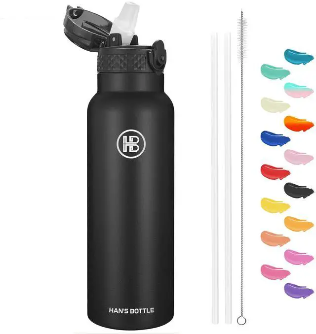 Main image of Sports Water Bottle - 24 Oz, Straw Lid, Leak Proof, Vacuum Insulated Stainless Steel, Double Walled, Thermo Mug,Black