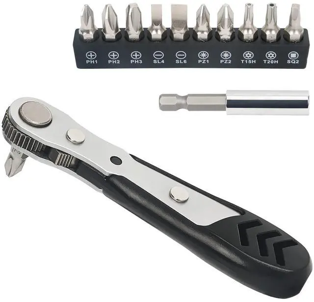Main image of Mini Ratchet Set 12-Piece 1/4 Right Angle Screwdriver Set - Small Ratcheting Wrench 90 Degree Offset High Torque Low Profile for Tight Spaces