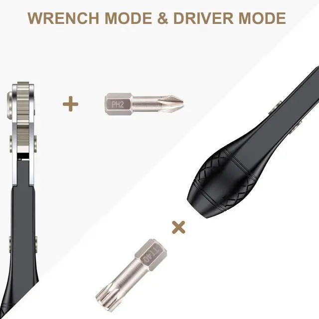 Alt view image 6 of 7 - 25in1 S2 Steel Mini Ratchet Wrench Screwdriver Bit Set with 1/4" Hex Drive Phillips/Slotted/Hexagon/Torx Bits, 36-Tooth Gear, Magnetic Bit Holder, 90 Degree Offset Reversible