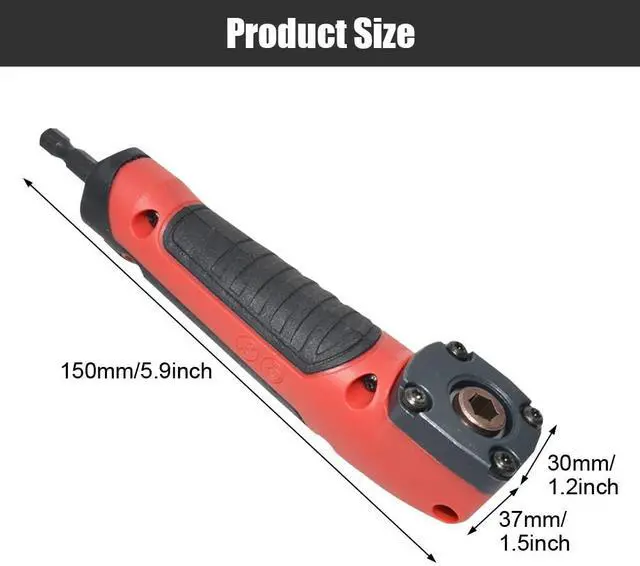 Alt view image 2 of 7 - 90 Degree Drill Adapter, 1/4 Inch Right Angle Corner Device Screwdriver Socket Adapter Kit Drill Attachment with 10 Bit Sets and Holder for Drilling or Driving in Tight Spaces(COLOR:Black Red)