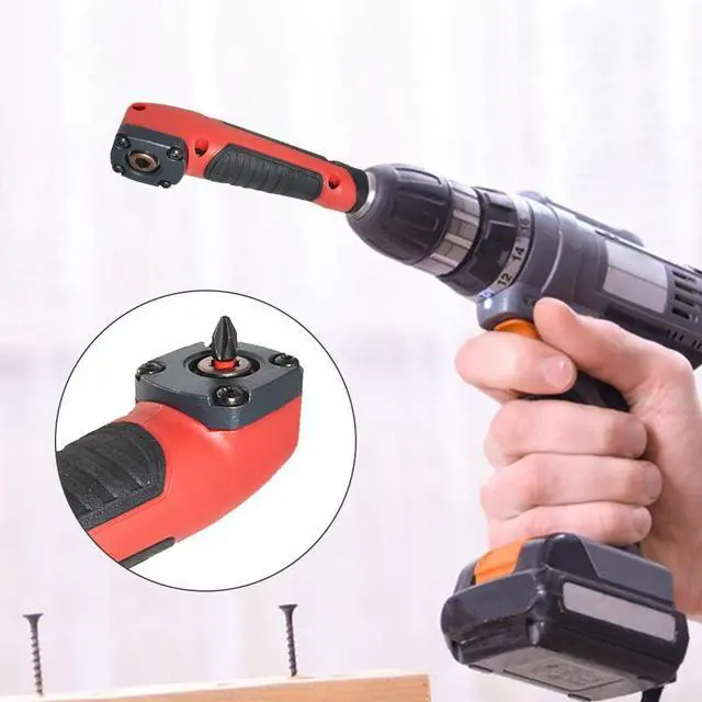 Alt view image 5 of 7 - 90 Degree Drill Adapter, 1/4 Inch Right Angle Corner Device Screwdriver Socket Adapter Kit Drill Attachment with 10 Bit Sets and Holder for Drilling or Driving in Tight Spaces(COLOR:Black Red)