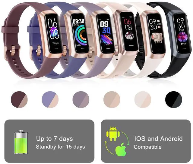 Alt view image 7 of 7 - Fitness Tracker, Activity Tracker with 24/7 Heart Rate Blood Pressure Blood Oxygen Sleep Monitor, Calories Smart Watch with 1.10'' AMOLED Touch Color Screen, Pedometer for Women Men
