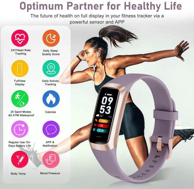 Alt view image 2 of 7 - Fitness Tracker with 24/7 Heart Rate,Blood Oxygen Blood Pressure Sleep Monitor, Activity Trackers 5 ATM Waterproof,Step Calorie Counter Pedometer Health Smart Watch for Women Men Dusty Purple