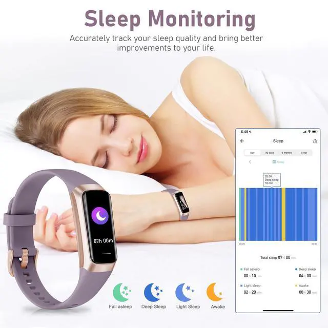 Alt view image 3 of 7 - Fitness Tracker with 24/7 Heart Rate,Blood Oxygen Blood Pressure Sleep Monitor, Activity Trackers 5 ATM Waterproof,Step Calorie Counter Pedometer Health Smart Watch for Women Men Dusty Purple