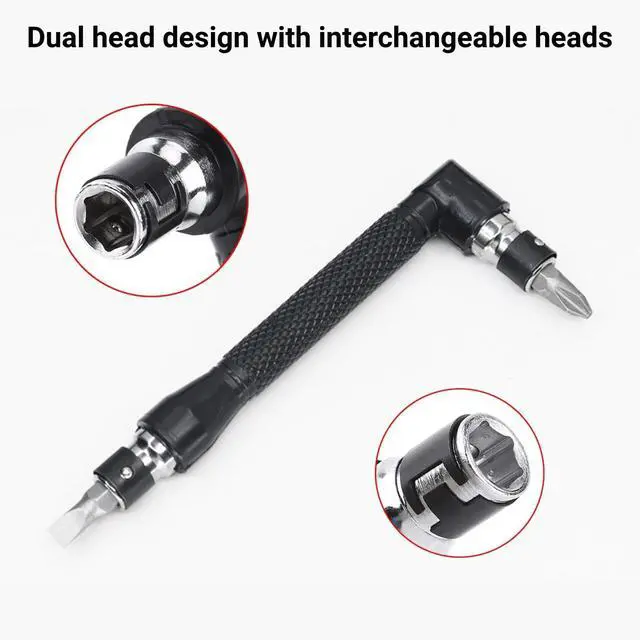Alt view image 3 of 7 - L Shaped Socket Wrench 90 Degree Right Angle Double Head 1/4 Inch Hex Screwdriver Adapter for Tight Spaces