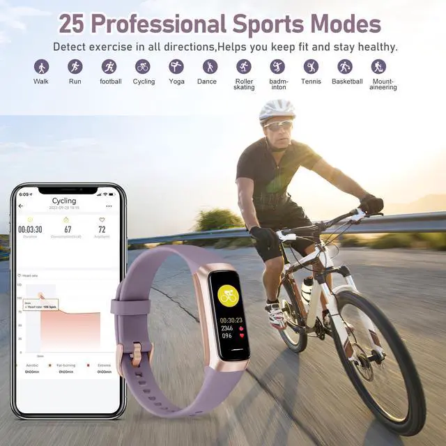 Alt view image 5 of 7 - Fitness Tracker with 24/7 Heart Rate,Blood Oxygen Blood Pressure Sleep Monitor, Activity Trackers 5 ATM Waterproof,Step Calorie Counter Pedometer Health Smart Watch for Women Men Dusty Purple
