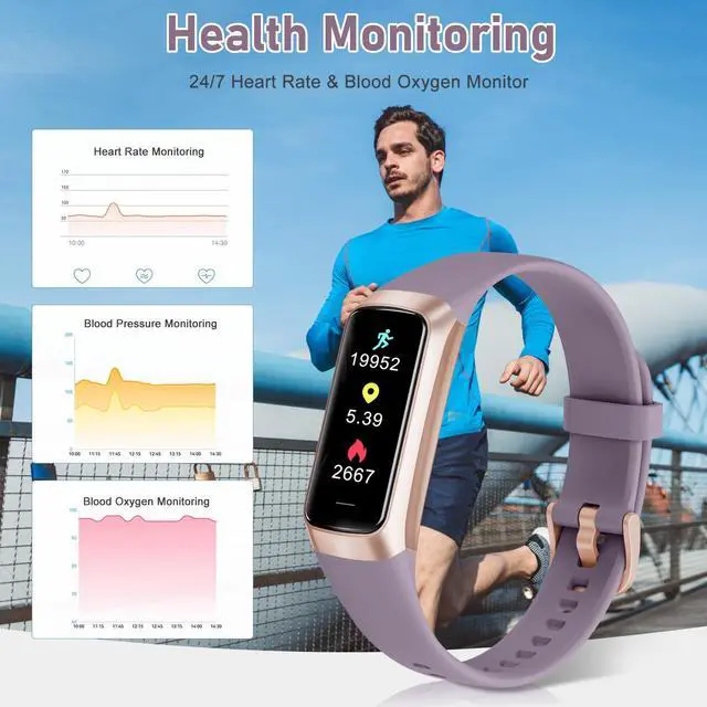 Alt view image 6 of 7 - Fitness Tracker with 24/7 Heart Rate,Blood Oxygen Blood Pressure Sleep Monitor, Activity Trackers 5 ATM Waterproof,Step Calorie Counter Pedometer Health Smart Watch for Women Men Dusty Purple