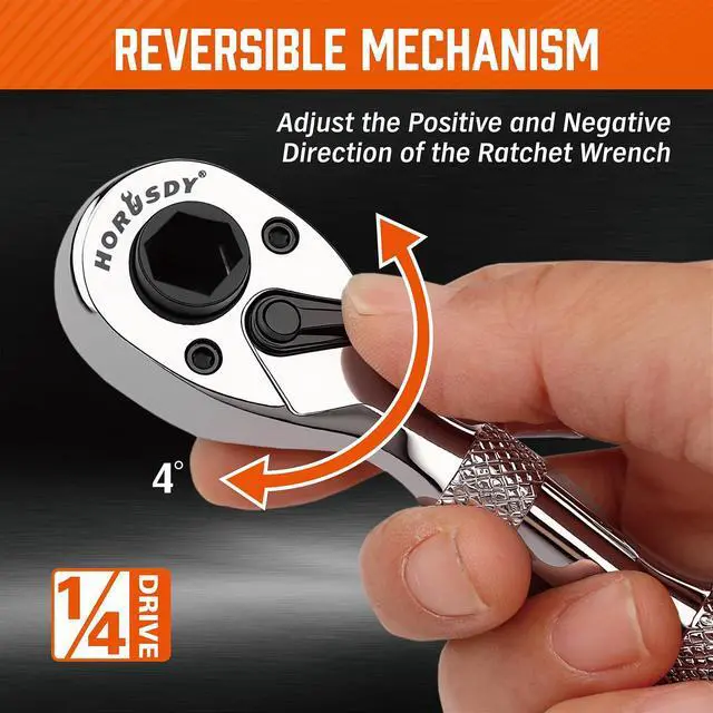 Alt view image 5 of 7 - HORUSDY 1/4-Inch Stubby Ratchet Wrench Set, Chrome Alloy 90-Tooth Reversible 1/4" Drive Handle with Magnetic Bit Driver & 1/4" to 3/8" Adapter, Compact Socket Wrench for Tight Spaces, Auto, DIY
