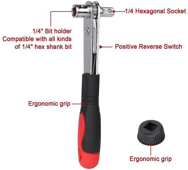 Alt view image 2 of 6 - 20pc 1/4 Ratchet Wrench Close Quarters Screwdriver Set with High Torque - Right Angle EDC Tool with 90 Degree Mini Offset Reversible Drive Handle & Multi Hex Bits Set