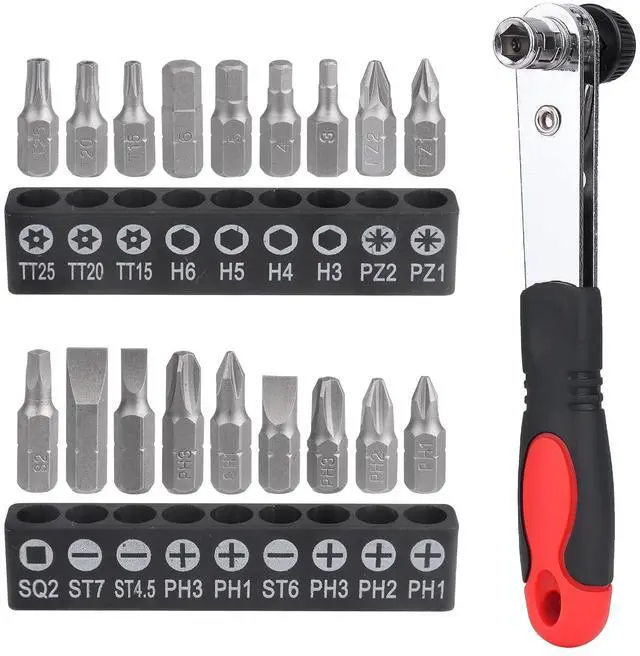 Main image of 20pc 1/4 Ratchet Wrench Close Quarters Screwdriver Set with High Torque - Right Angle EDC Tool with 90 Degree Mini Offset Reversible Drive Handle & Multi Hex Bits Set