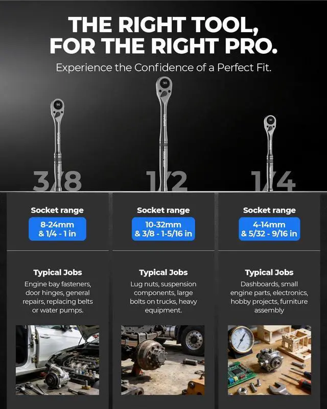 Alt view image 7 of 7 - 1/4" Drive Ratchet, 90-Tooth Compact Ratchet Wrench, 4°Swing, Black Titanium Finish With Reversible Quick Release, 5" Length