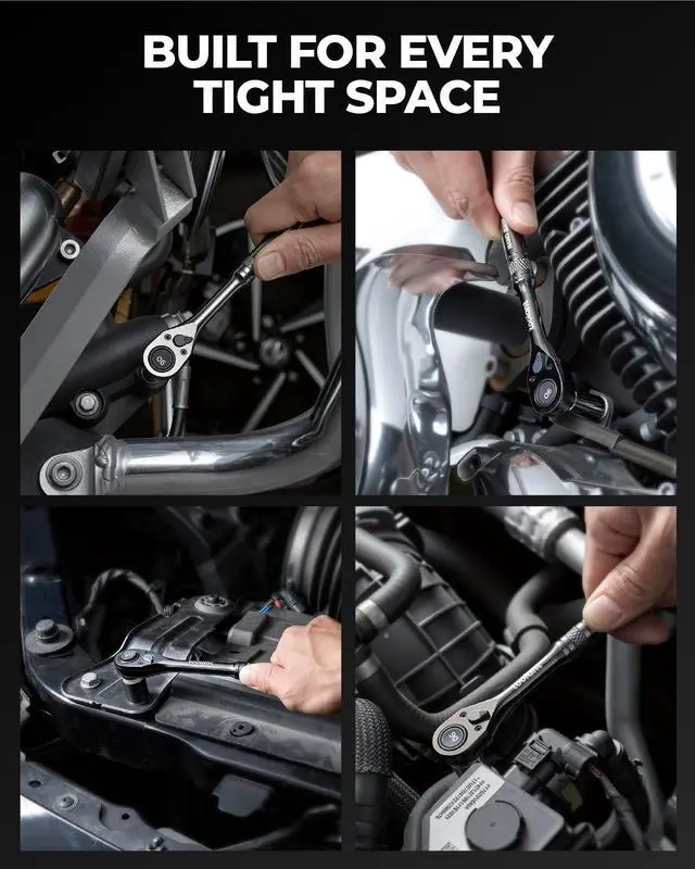 Alt view image 6 of 7 - 1/4" Drive Ratchet, 90-Tooth Compact Ratchet Wrench, 4°Swing, Black Titanium Finish With Reversible Quick Release, 5" Length
