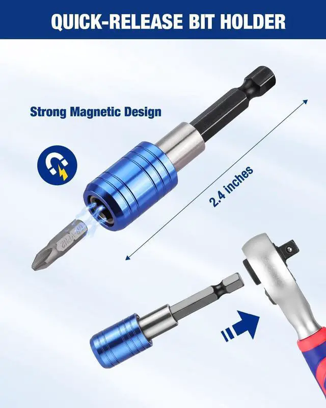 Alt view image 5 of 7 - 42 PCS 1/4" Drive Mini Socket Ratchet Wrench Set, Right Angle Screwdriver Bit Set, Dual Socket & Bit Head Ratchet, Metric Sockets 4-13mm, Quick-Release Bit Holder, with Storage Case