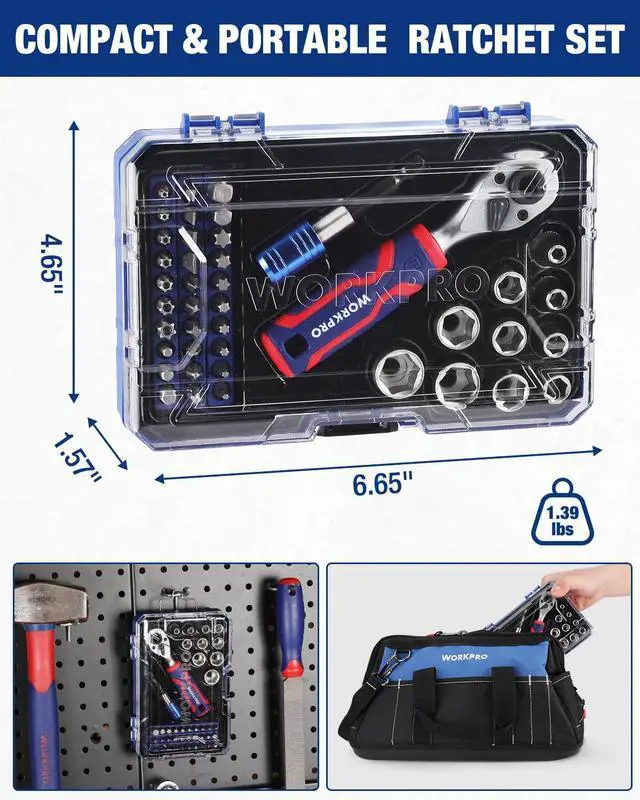 Alt view image 7 of 7 - 42 PCS 1/4" Drive Mini Socket Ratchet Wrench Set, Right Angle Screwdriver Bit Set, Dual Socket & Bit Head Ratchet, Metric Sockets 4-13mm, Quick-Release Bit Holder, with Storage Case