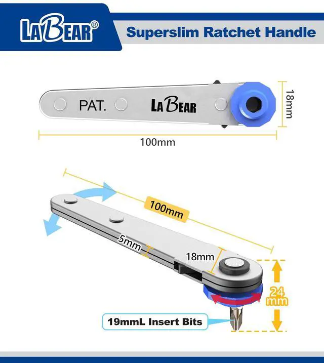 Alt view image 3 of 7 - Ultra Low Profile Mini Ratchet Wrench Set with 12-Piece Drive, Chrome Vanadium Steel